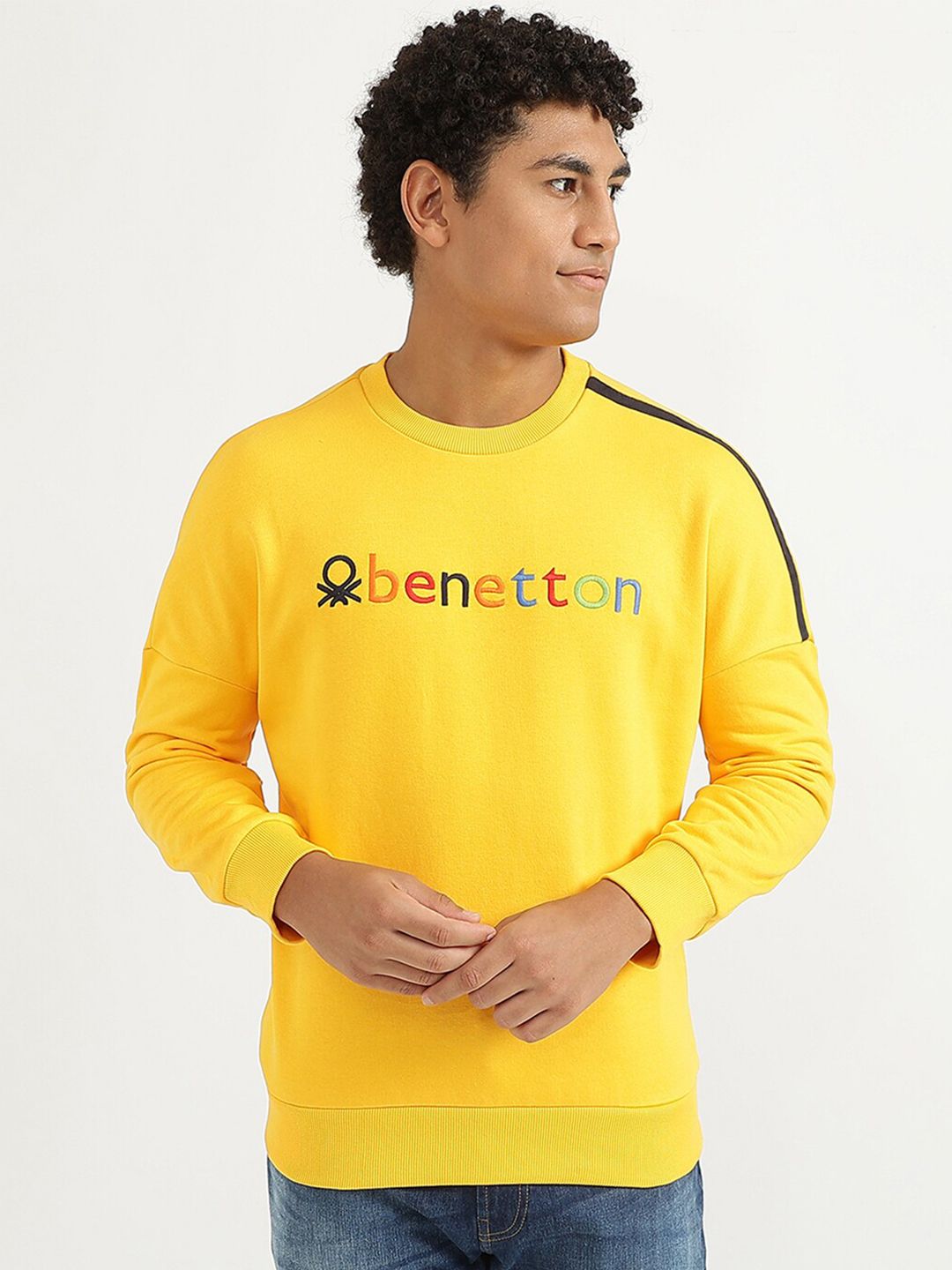  United Colors Of Benetton Men Yellow Printed Sweatshirt