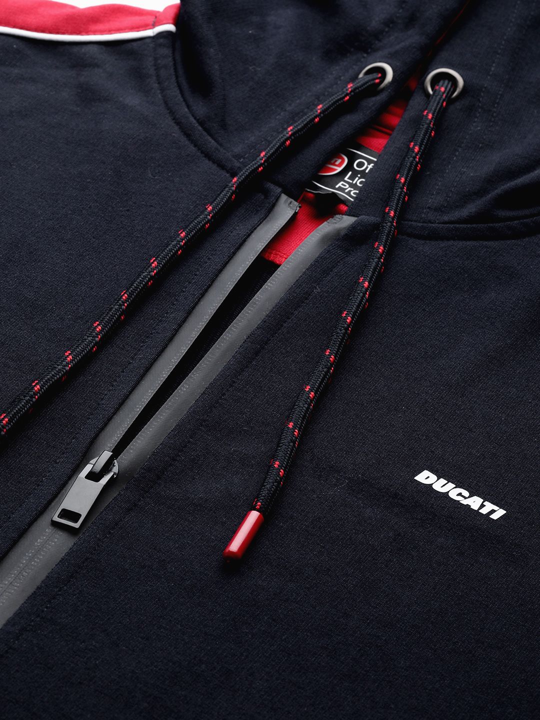 Ducati Men Navy Blue & Red Printed Hooded Sweatshirt