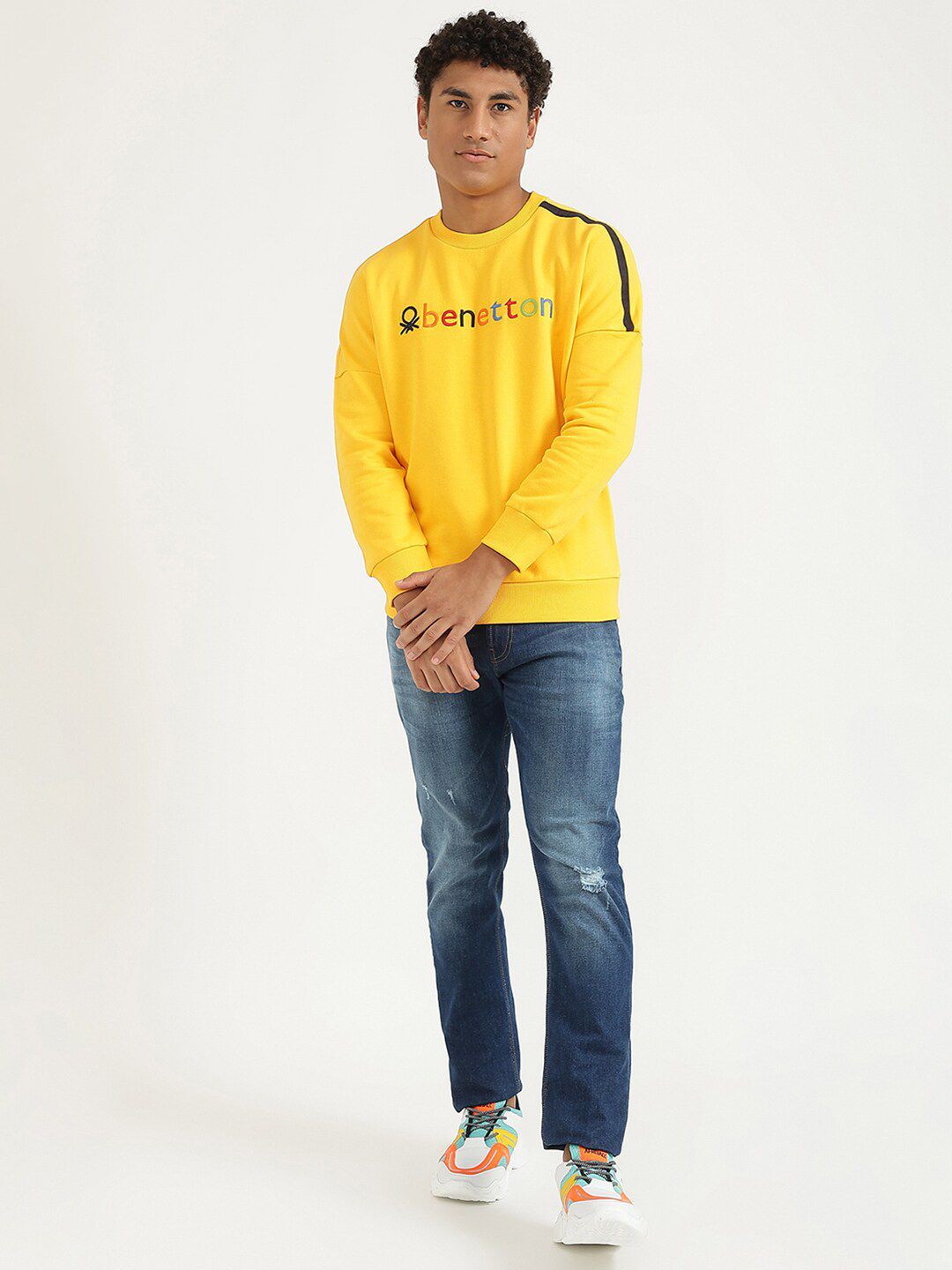  United Colors Of Benetton Men Yellow Printed Sweatshirt
