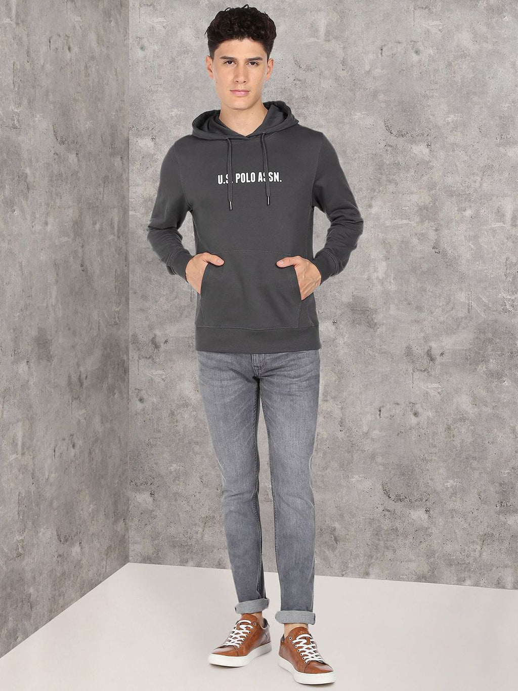  U.S. Polo Assn. Denim Co. Men Black Printed Hooded Pure Cotton Sweatshirt