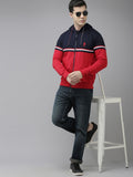 U.S. Polo Assn. U S Polo Assn Men Navy Blue & Red Colourblocked Hooded Sweatshirt