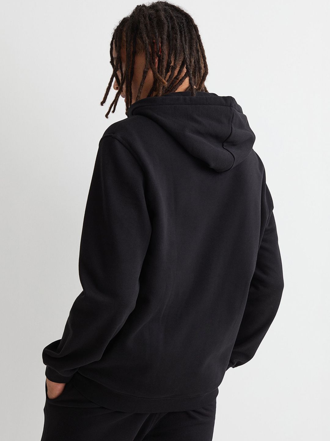  H&M Men Black Solid Relaxed Fit Zip-Through Hoodie