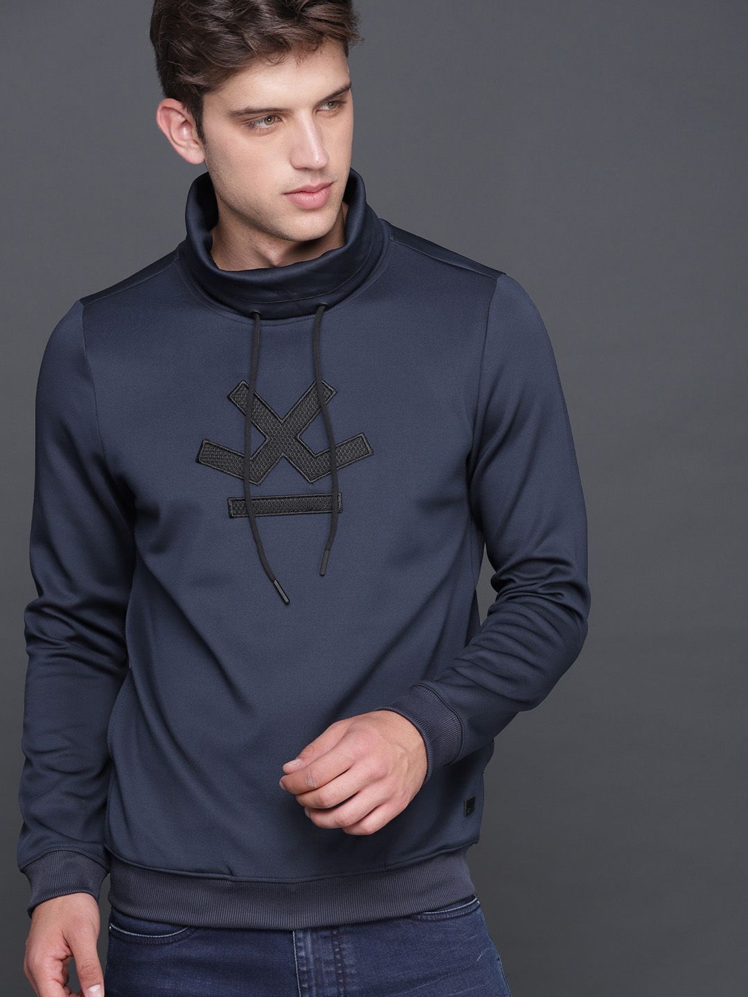  WROGN Men Navy Solid Sweatshirt