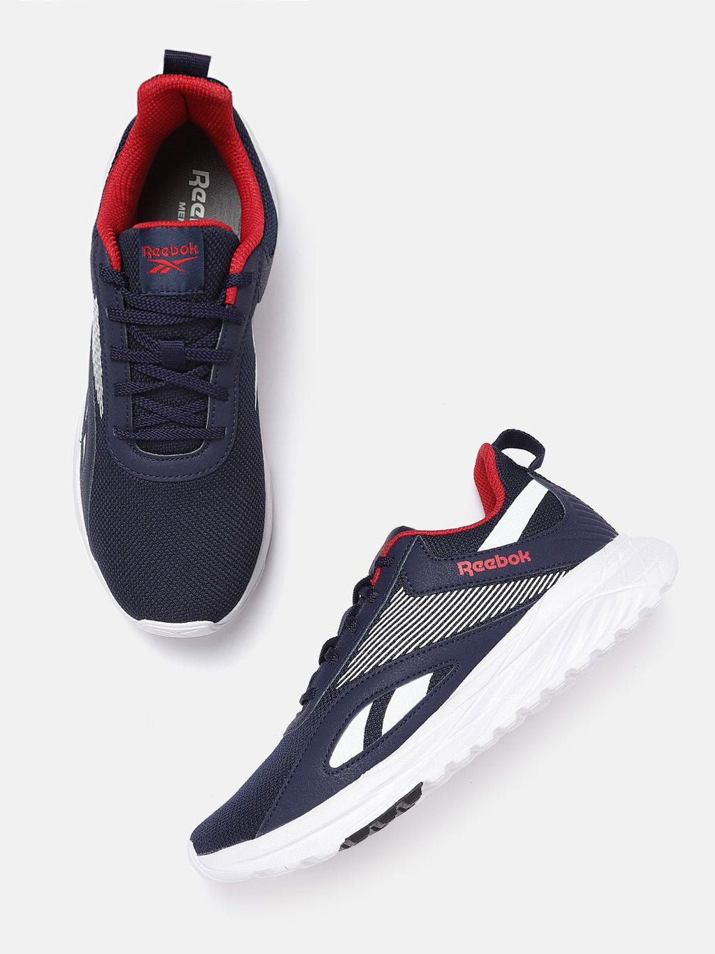  Reebok Men Navy Blue & White Woven Design Conclave Runner Shoes