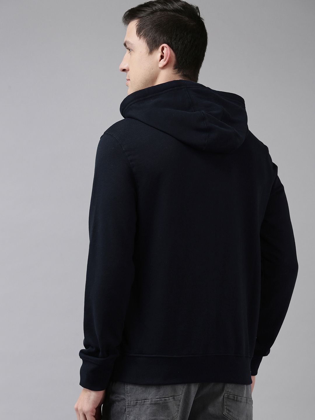 U.S. Polo Assn. U S Polo Assn Men Navy Blue Brand Logo Printed Hooded Front-Open Sweatshirt