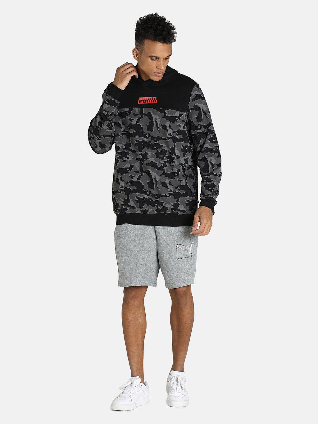  Puma Black Camouflage Printed Cotton Hooded Sweatshirt