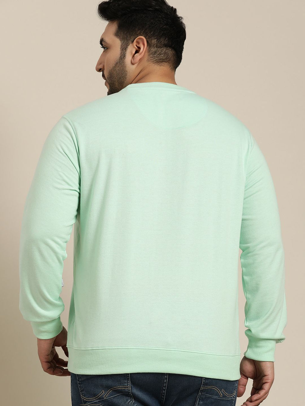  Sztori Men Plus Size Sea Green Solid Athleisure Sweatshirt