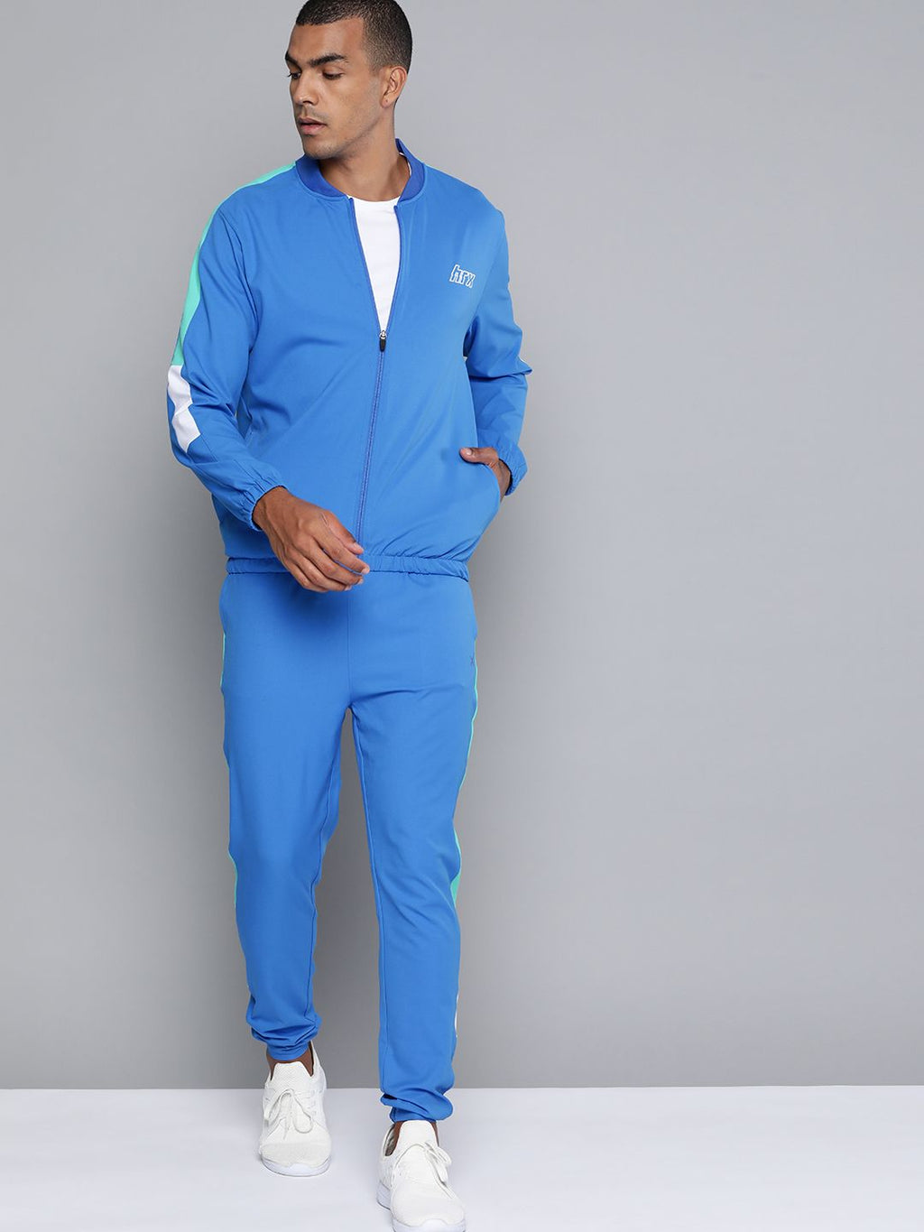  HRX By Hrithik Roshan Men Strong Blue Colourblock Regular Fit Rapid-Dry Lifestyle Tracksuits
