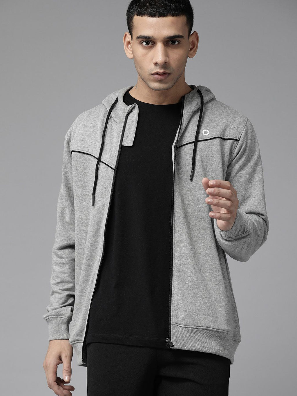  PROWL By Tiger Shroff Men Grey Melange Solid Hooded Sweatshirt