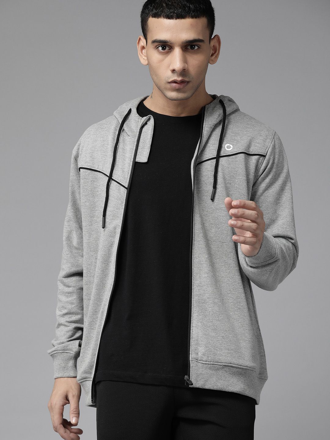  PROWL By Tiger Shroff Men Grey Melange Solid Hooded Sweatshirt