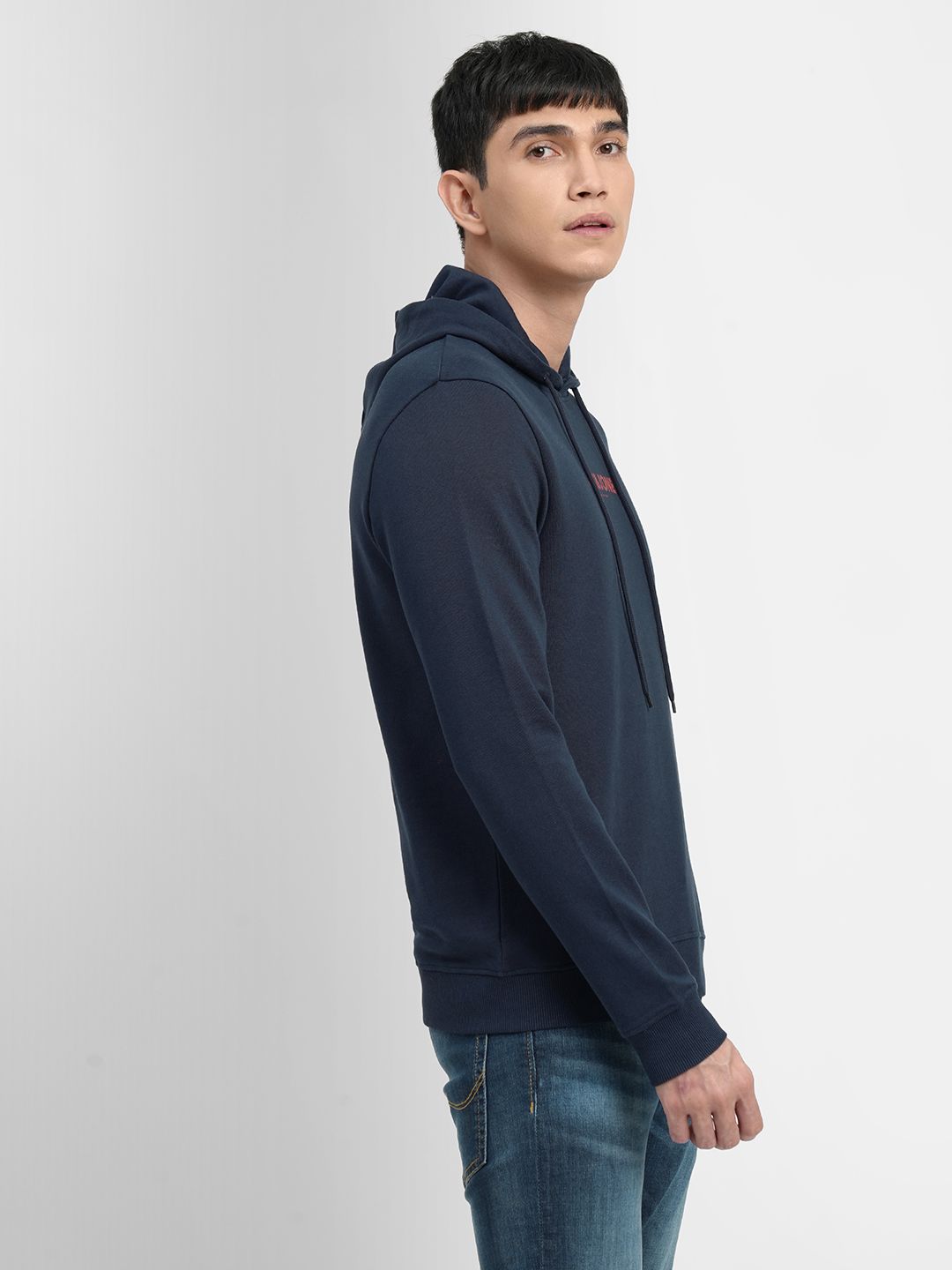  Jack & Jones Men Blue Brand Logo Printed Hooded Sweatshirt