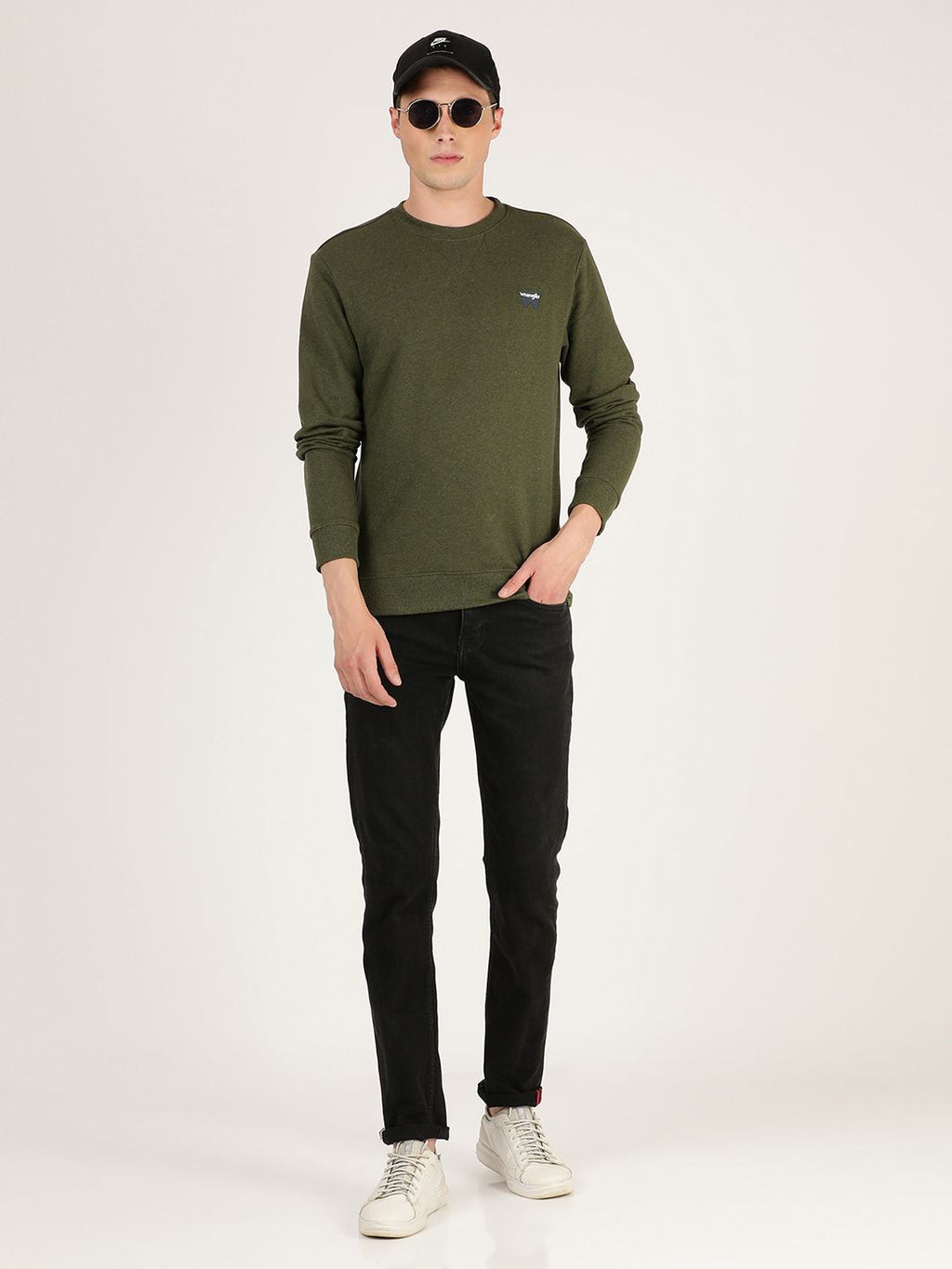  Wrangler Men Olive Green Solid Sweatshirt