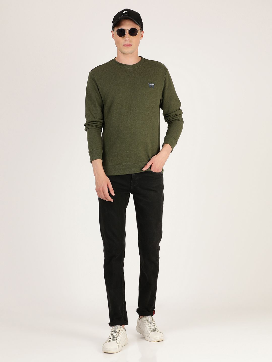  Wrangler Men Olive Green Solid Sweatshirt