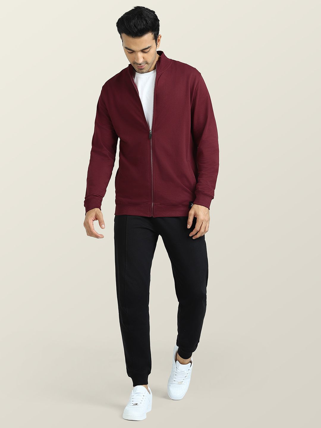  XYXX Front-Open Mock Collar Cotton Sweatshirt