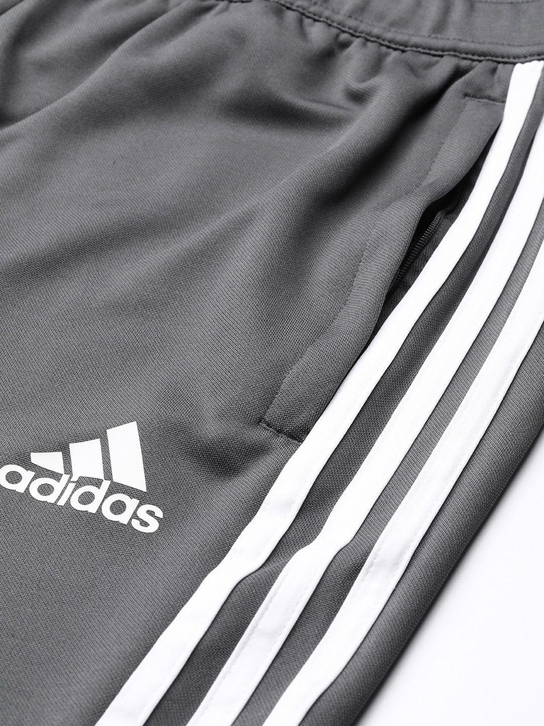  ADIDAS Men Grey Three-Striped Slim Tapered Track Pants