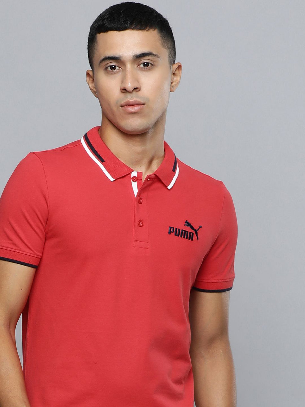  Puma Brand Logo Printed Tipping Slim Fit Polo T-Shirt