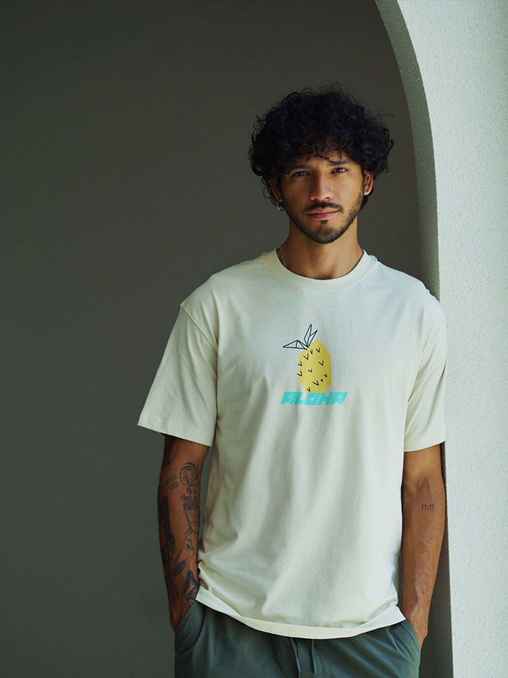  Bonkers Corner Cream-Coloured Oversized Conversational Printed Cotton T-shirt