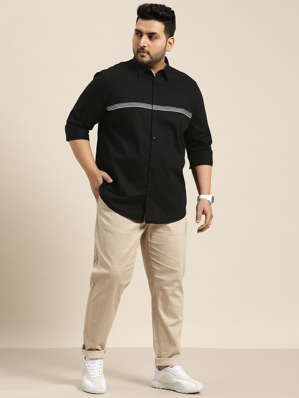  Sztori Plus Size Horizontal Striped Casual Shirt