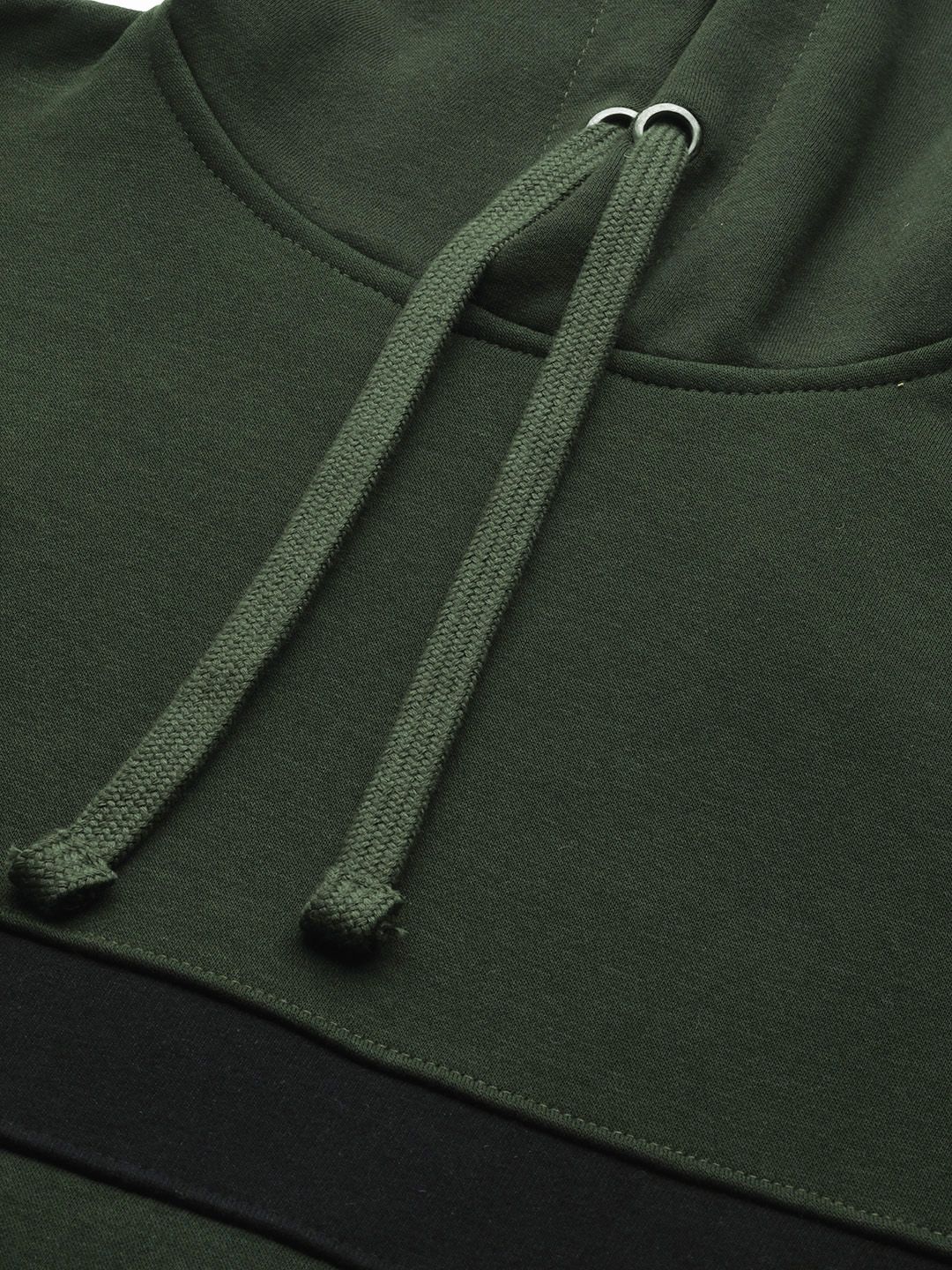  Roadster Men Olive Green & Black Colourblocked Hooded Sweatshirt