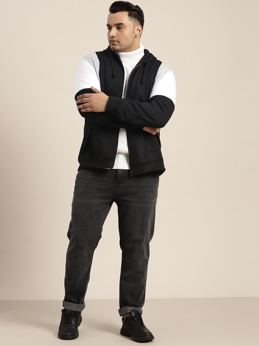  Sztori Men Plus Size Colourblocked Hooded Sweatshirt