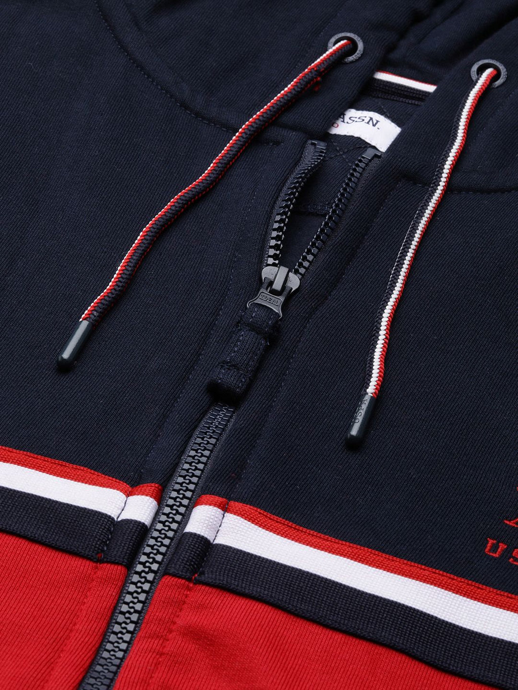 U.S. Polo Assn. U S Polo Assn Men Navy Blue & Red Colourblocked Hooded Sweatshirt