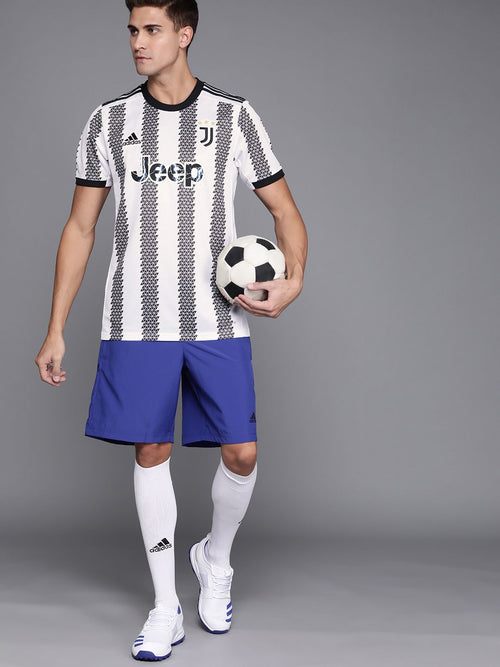  ADIDAS Men White & Black H JSY Geometric Print Aeroready Juventus Football T-shirt
