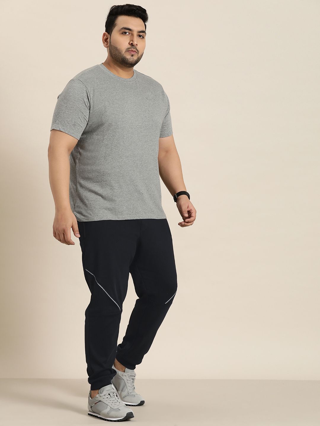  Sztori Men Plus Size Pure Cotton Joggerswith Reflective Stripes
