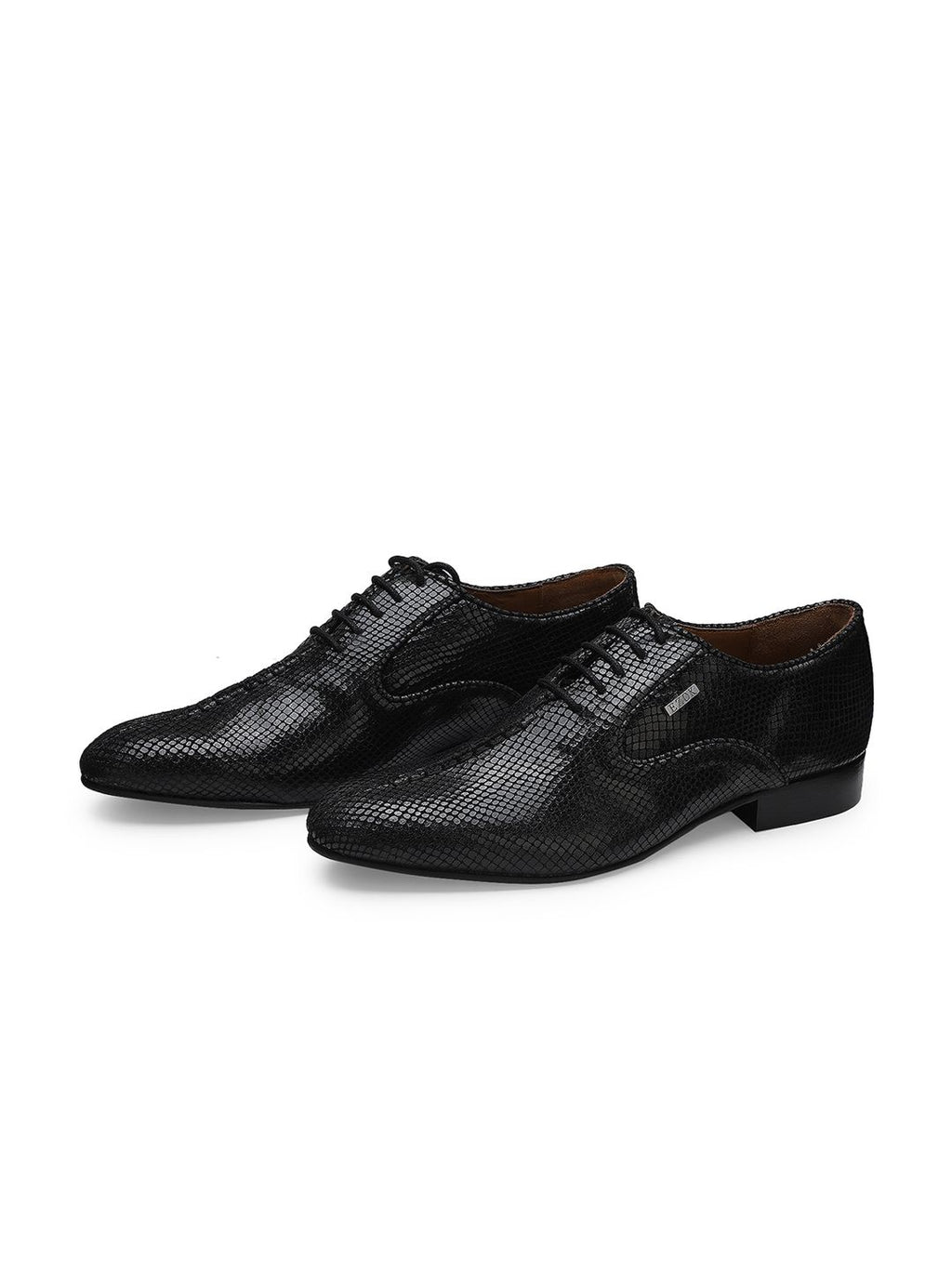 EZOK Men Black Textured Leather Formal Derbys