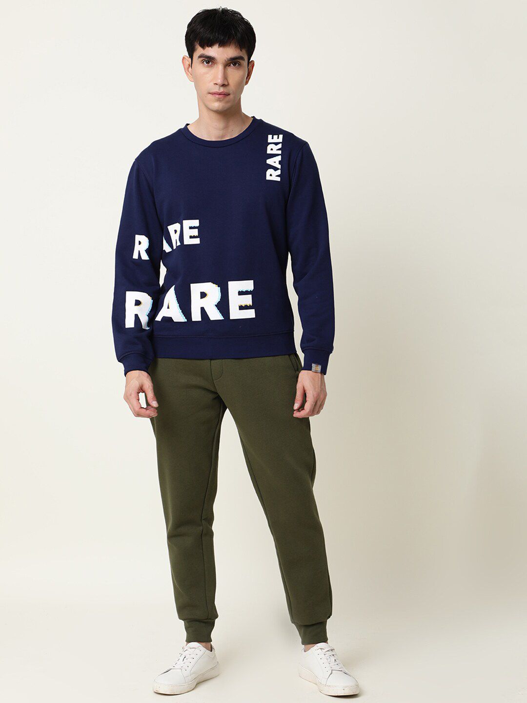  RARE RABBIT Men Navy Blue Printed Cotton Sweatshirt