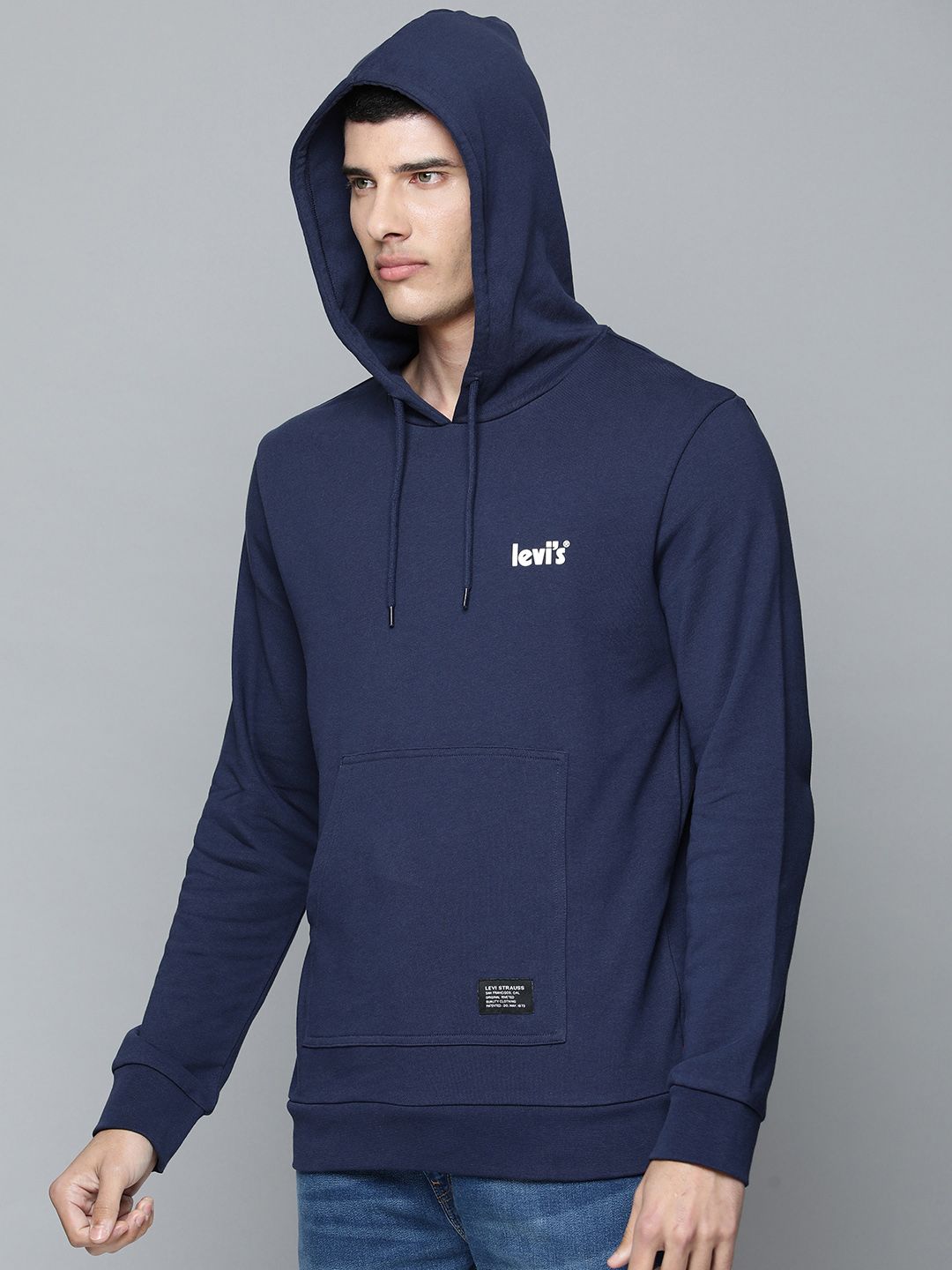  Levis Men Navy Blue Brand Logo Embroidered Hooded Pure Cotton Sweatshirt