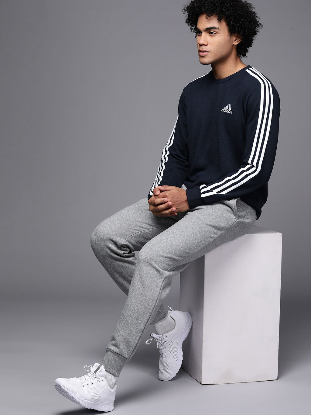  ADIDAS Men Navy Blue 3-Striped FT Sweatshirt