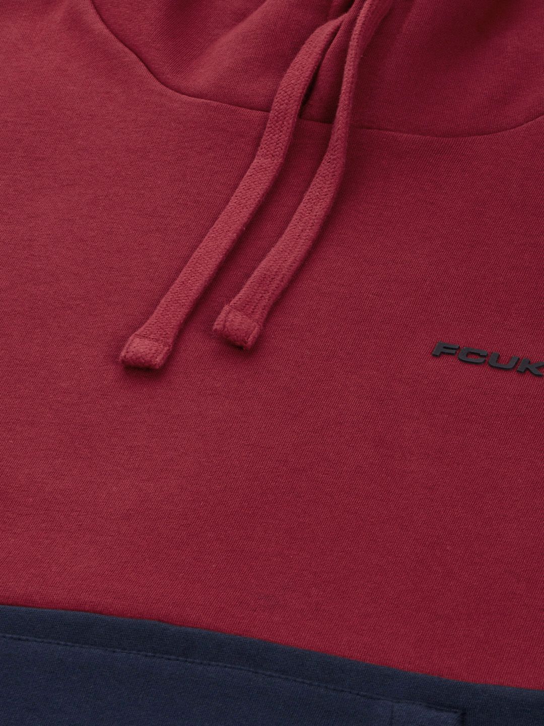  French Connection Men Red Colourblocked Hooded Sweatshirt
