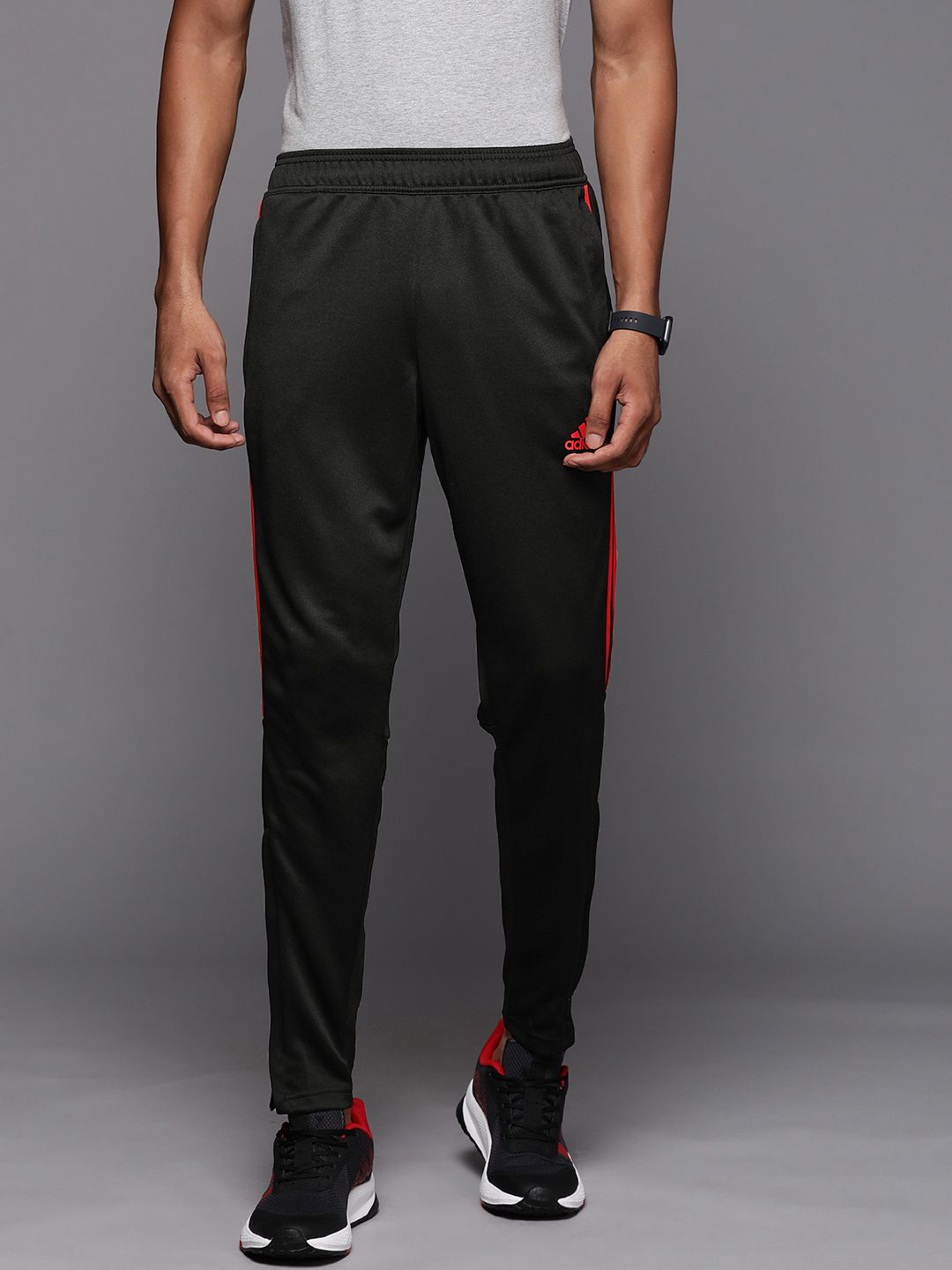  ADIDAS Men Black & Red Sereno Brand Logo Printed Side Striped Track Pants