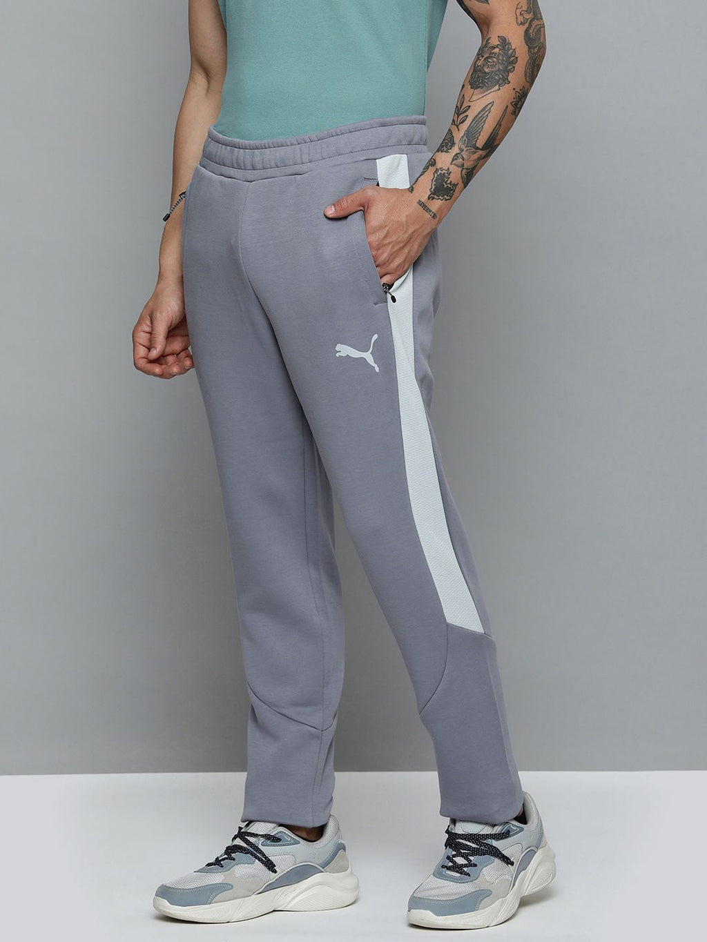  Puma Men Evo Stripe Knitted Dry-Cell Lightweight Slim Fit Casual Pants