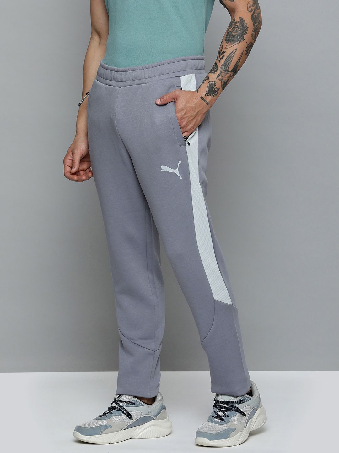  Puma Men Evo Stripe Knitted Dry-Cell Lightweight Slim Fit Casual Pants