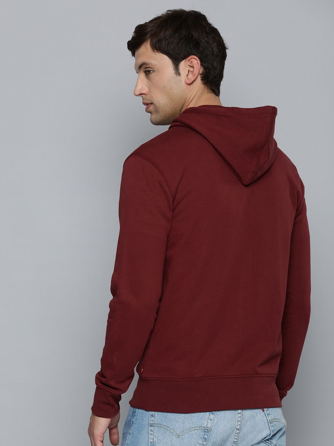  Levis Men Maroon Brand Logo Print Pure Cotton Hooded Sweatshirt