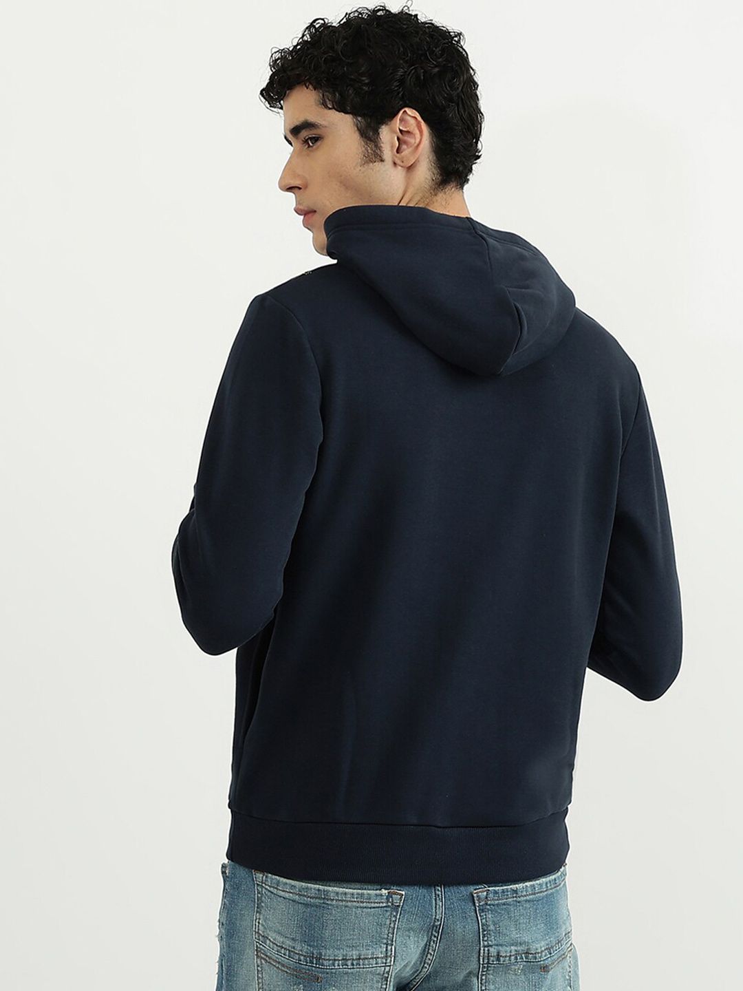  United Colors Of Benetton Men Black Striped Hooded Sweatshirt