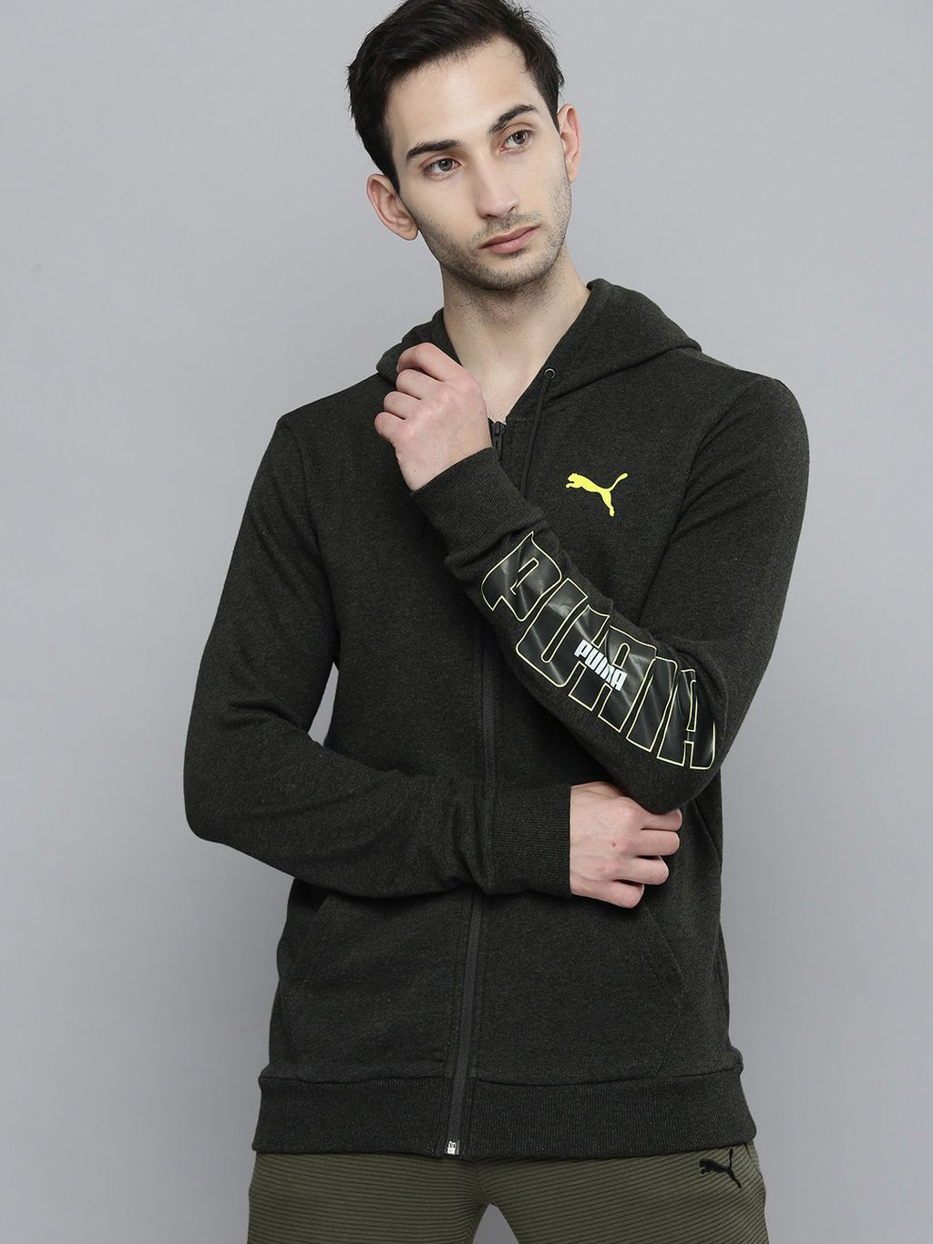  Puma Men Solid Slim Fit Hooded Front-Open Sweatshirt