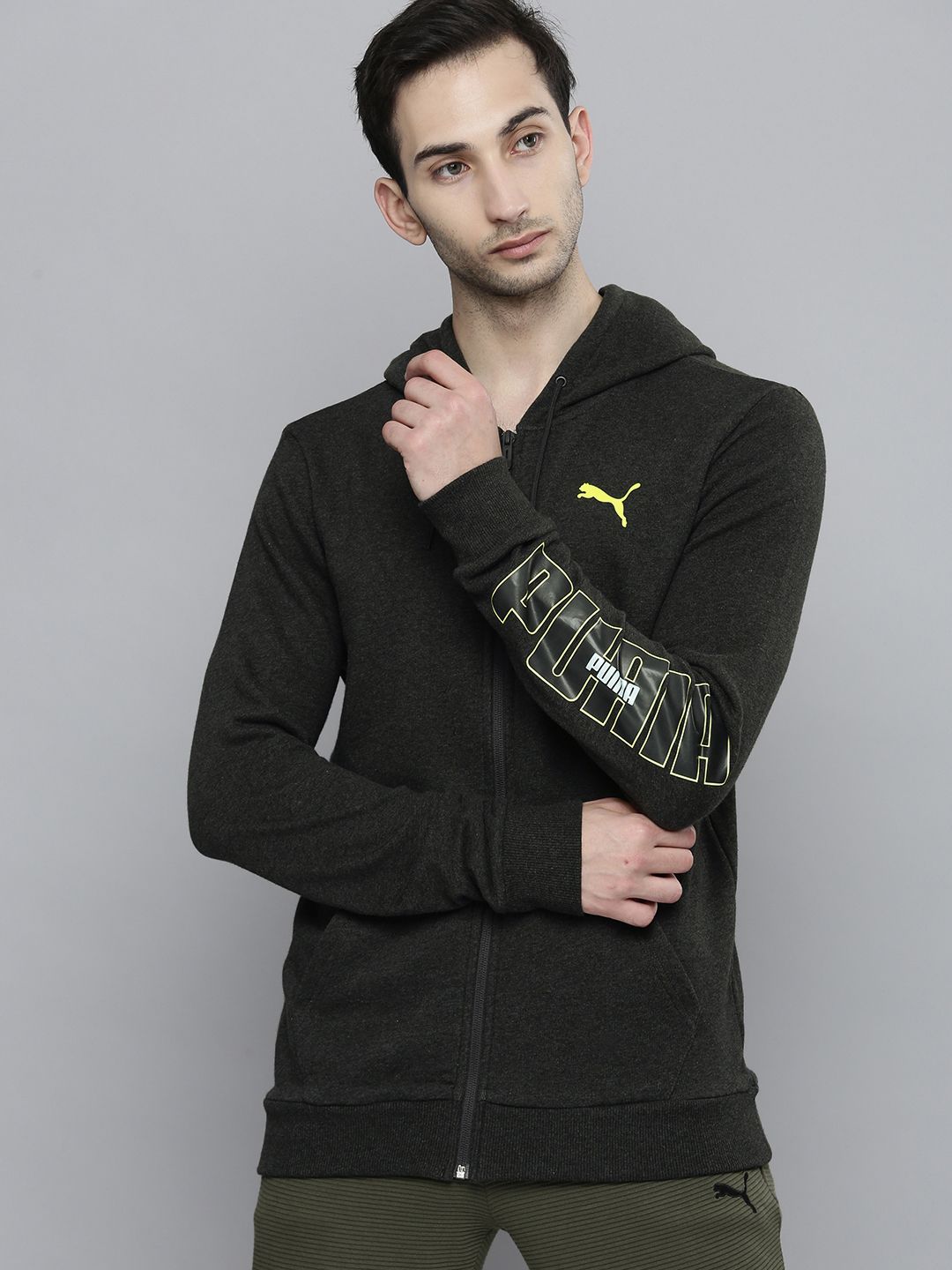  Puma Men Solid Slim Fit Hooded Front-Open Sweatshirt