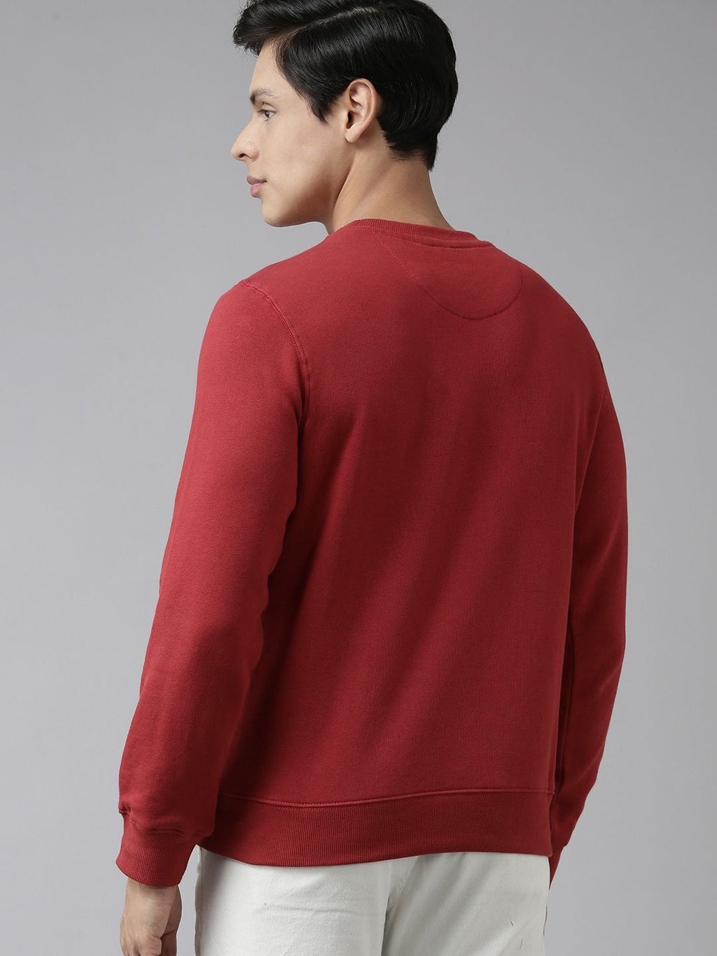  U.S. Polo Assn. Men Coral Red & White Cotton Brand Logo Print Sweatshirt