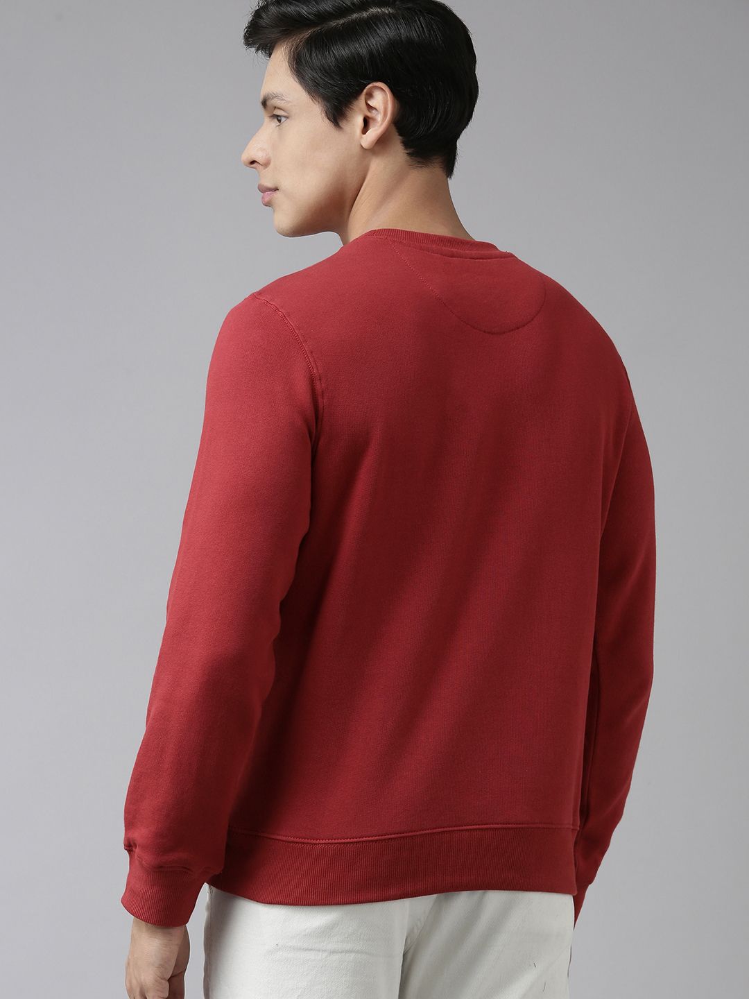  U.S. Polo Assn. Men Coral Red & White Cotton Brand Logo Print Sweatshirt