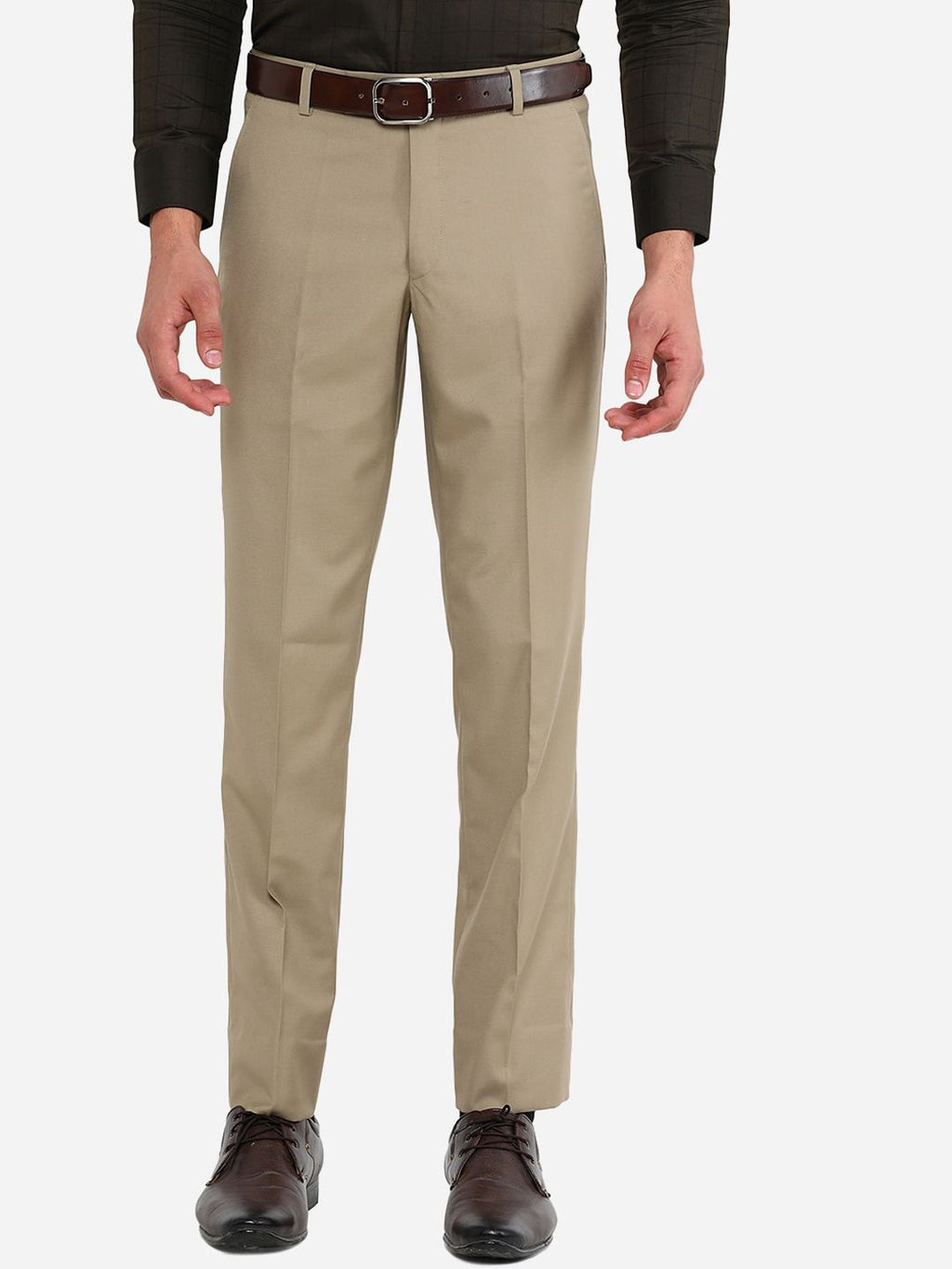  Greenfibre Men Beige Slim Fit Formal Trousers