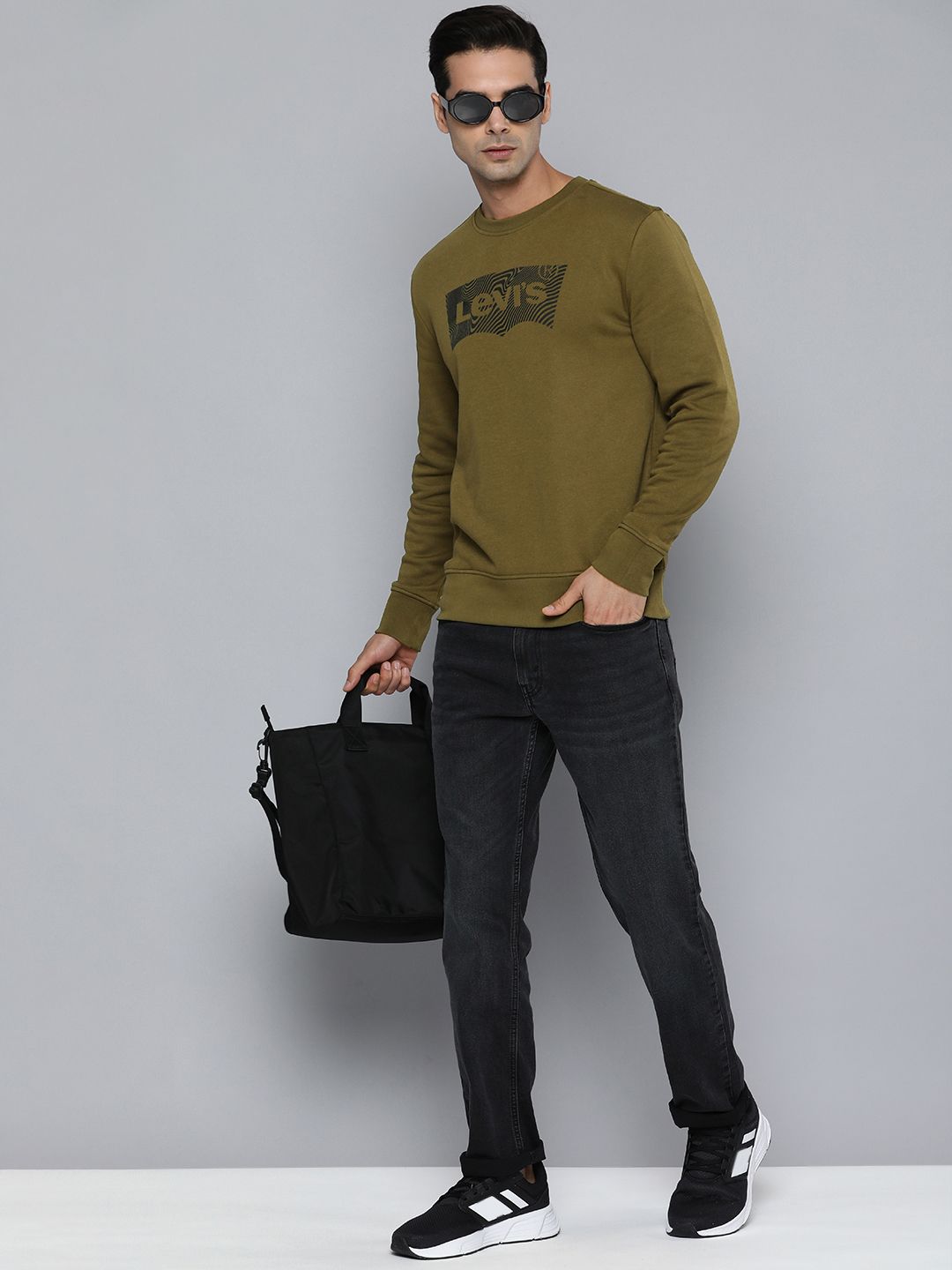  Levis Men Olive Green Brand Logo Printed Pullover Sweatshirt