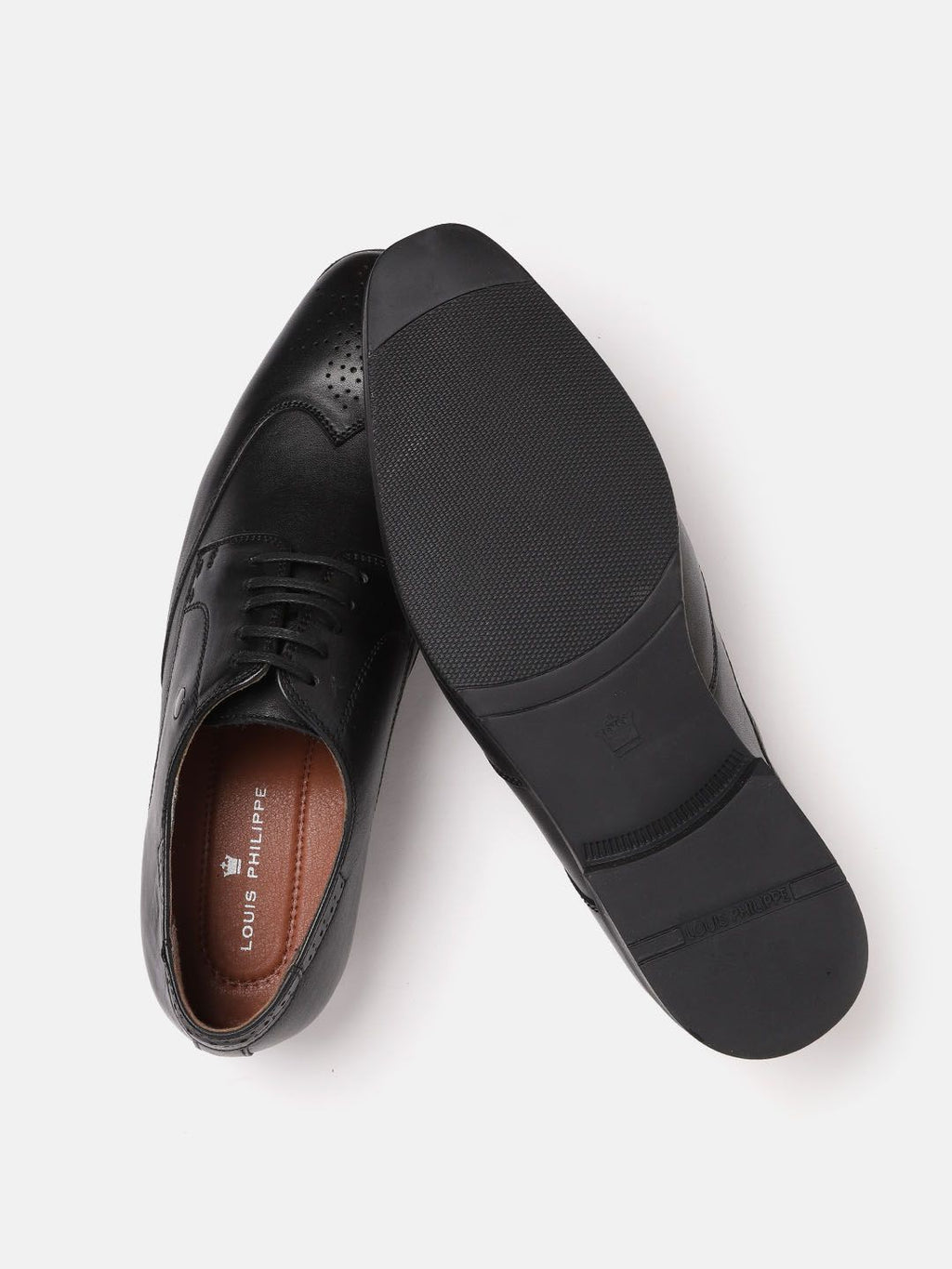  Louis Philippe Men Black Solid Leather Formal Derbys With Perforated Detail