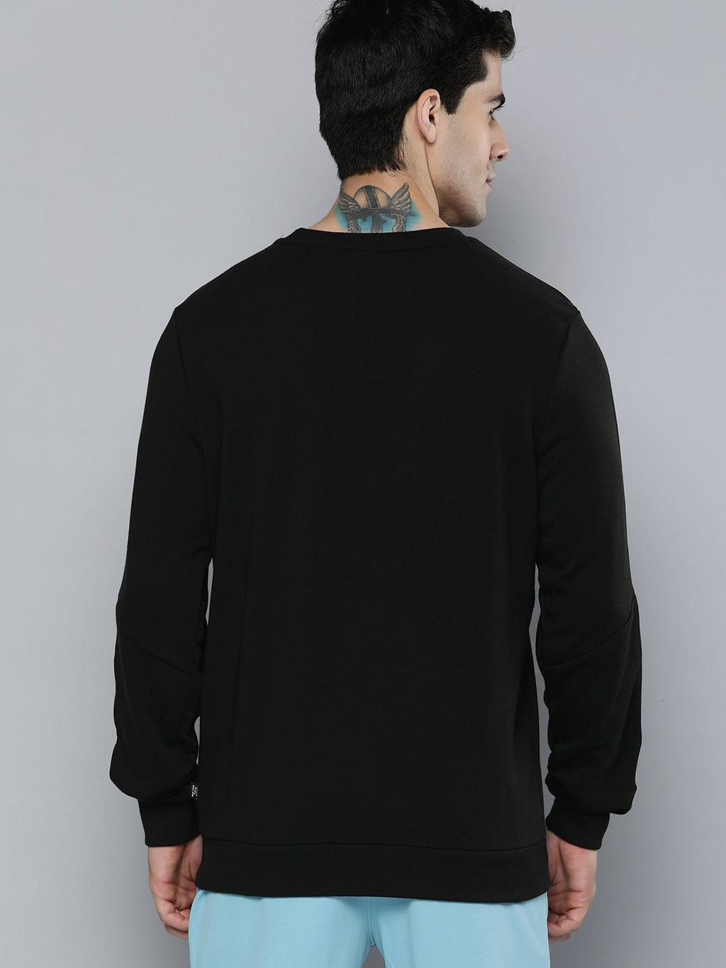  Puma Men Black Brand Logo Printed Tape CrewRegular Fit Pullover Sweatshirt