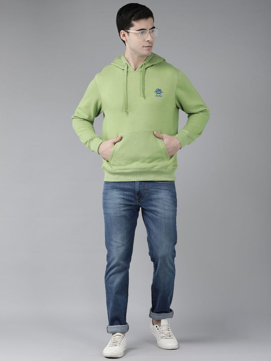  U.S. Polo Assn. Men Green Solid Hooded Sweatshirt