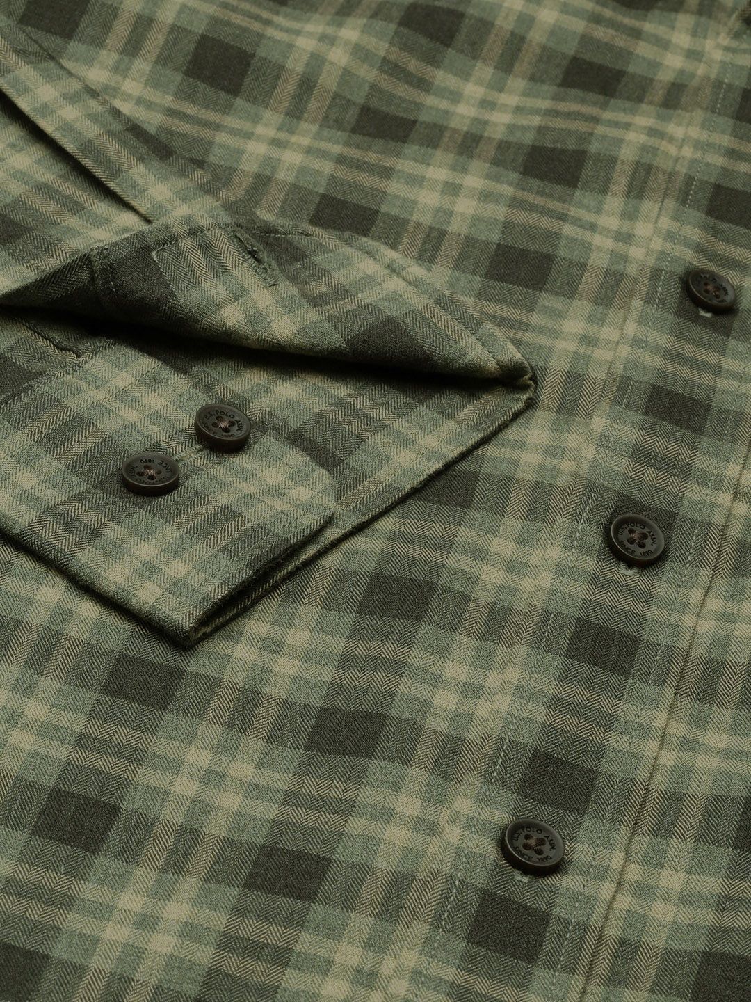 U.S. Polo Assn. U S Polo Assn Men Olive Green Tailored Fit Tartan Checked Pure Cotton Casual Shirt