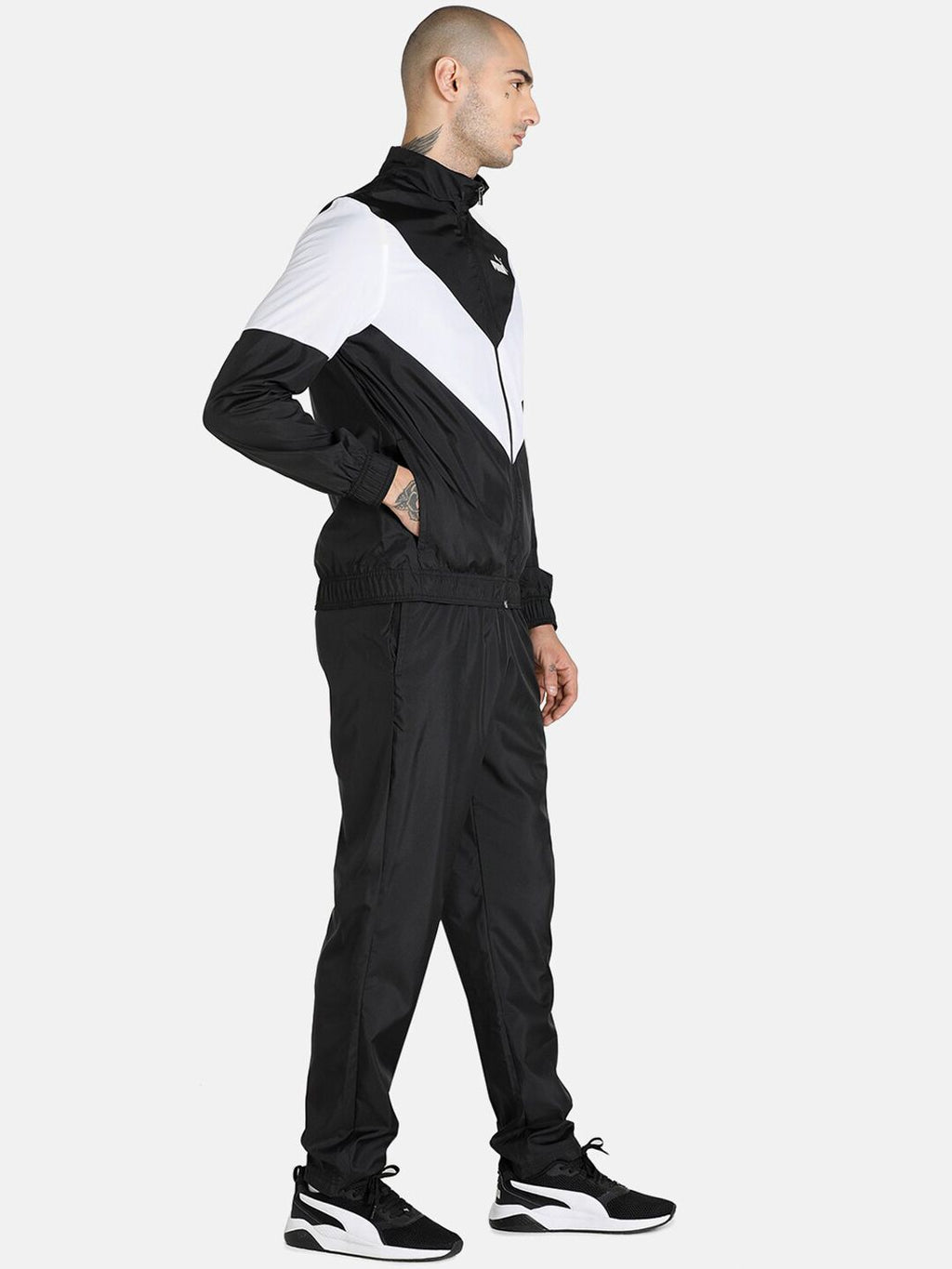  Puma Men Black & White Colourblocked Regular Fit Tracksuit