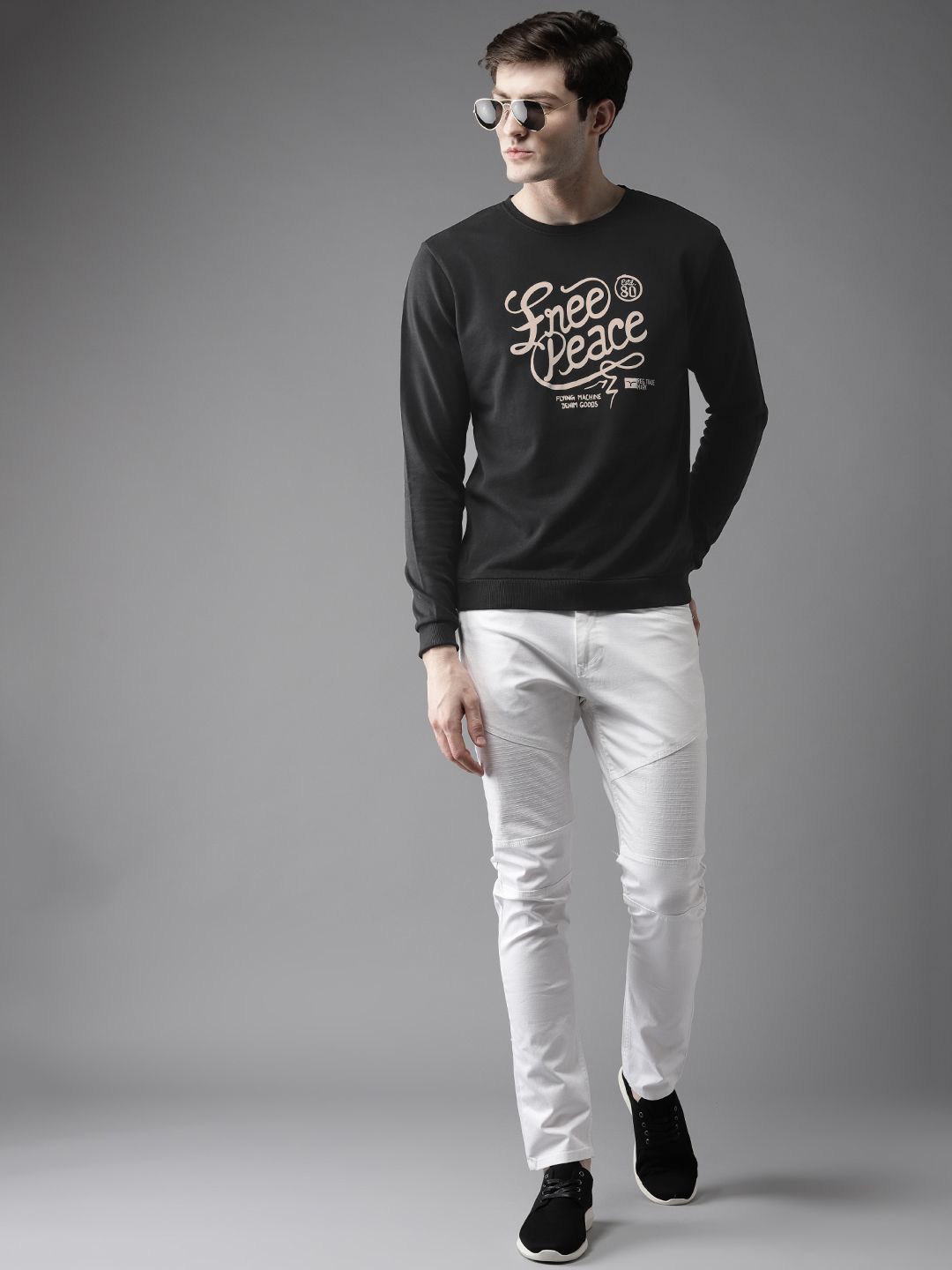  Flying Machine Men Black Printed Sweatshirt