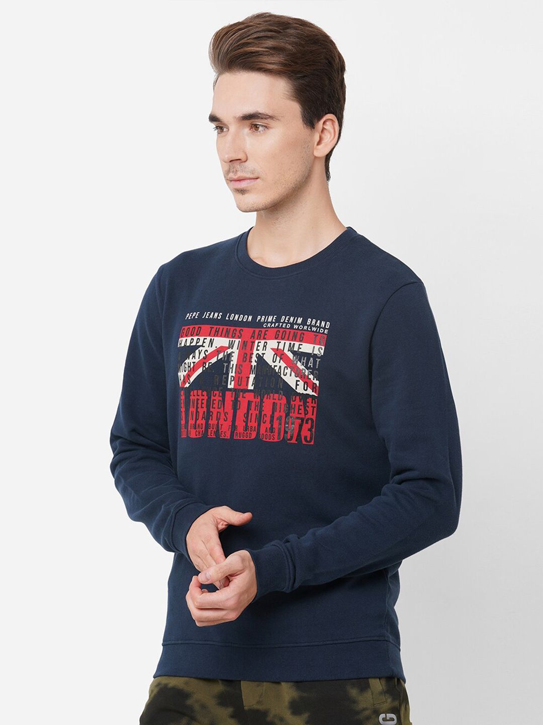  Pepe Jeans Men Navy Blue Printed Sweatshirt